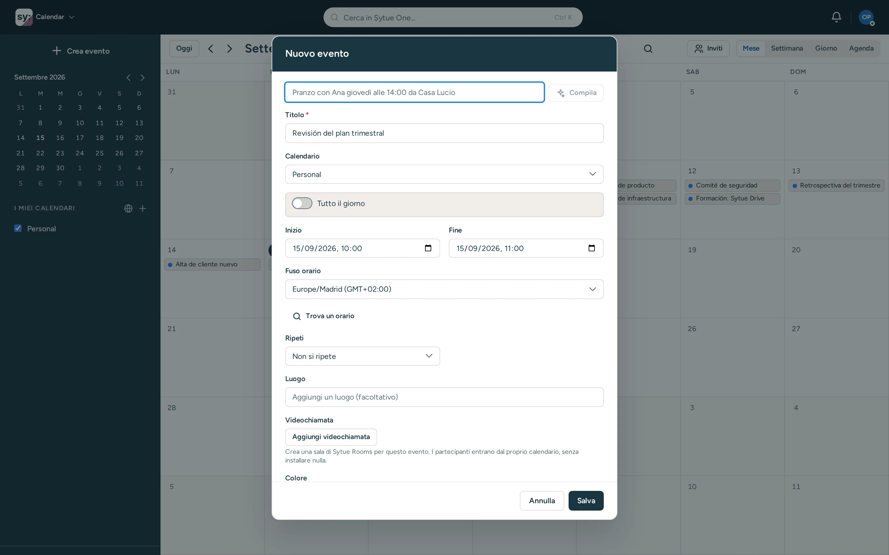 Calendar al lavoro, con le sue funzioni in vista.