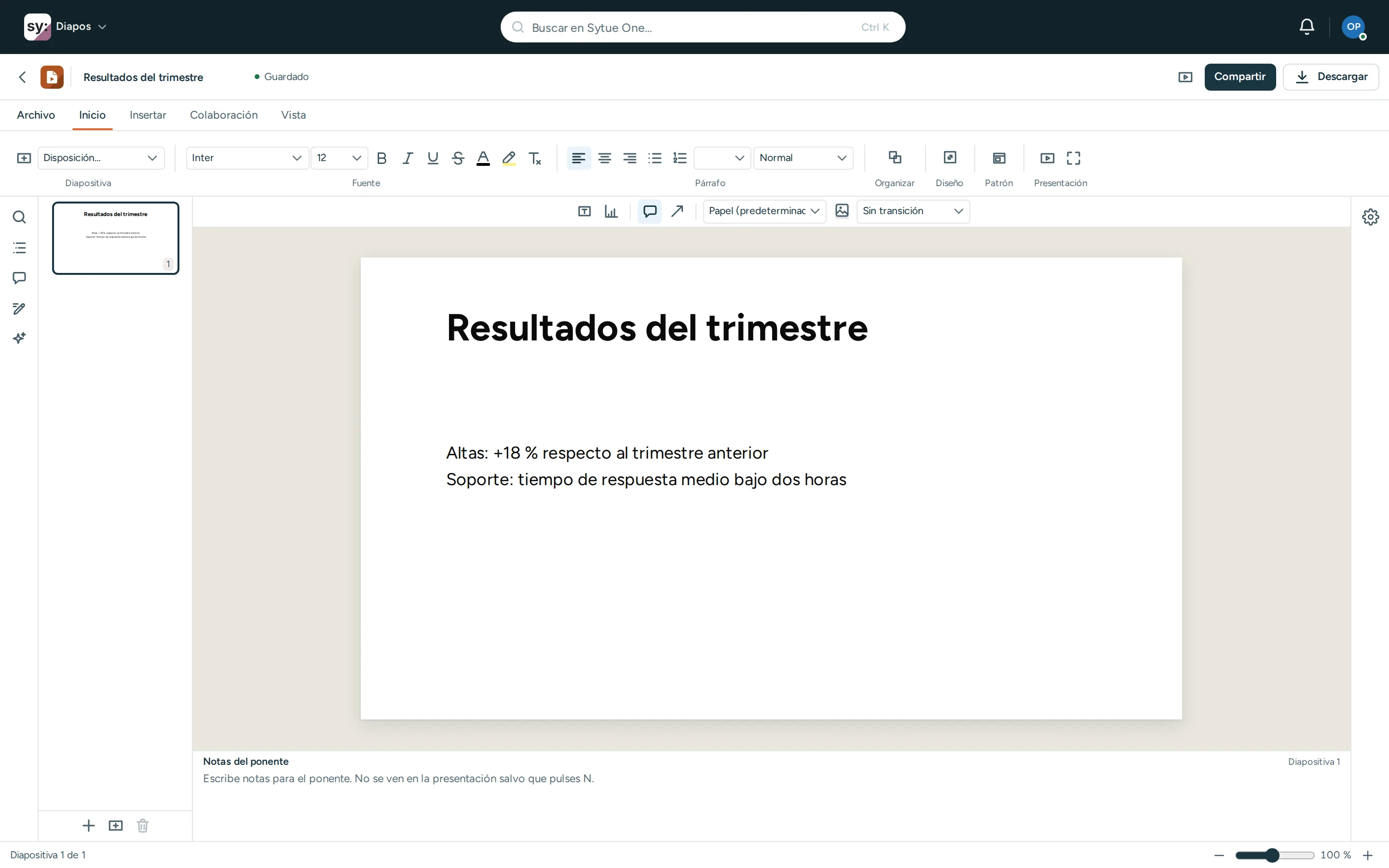 La pantalla principal de Diapos, tal cual se ve al entrar.